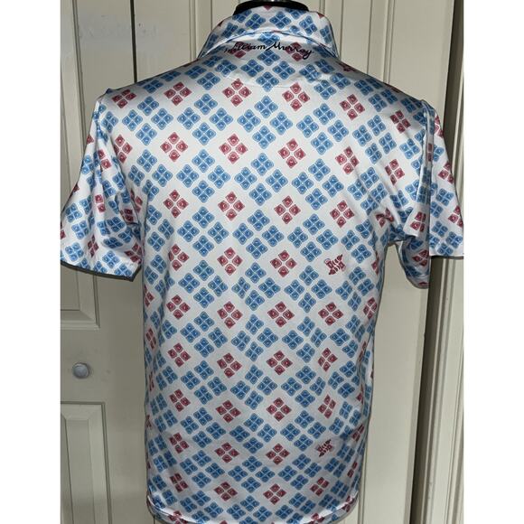 William Murray‎ Shirt Mens Small Blue Red Short Sleeve 1/4 Button Golf Polo - Picture 3 of 8